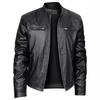 New Men's Stand-Up Collar Slim Leather Jacket Zipper Pocket Decorative Leather Jacket Motorcycle Clothing Men's Jacket