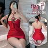 Red Embroidered Erotic Ancient Style Qipao Nightgown for Role Play
