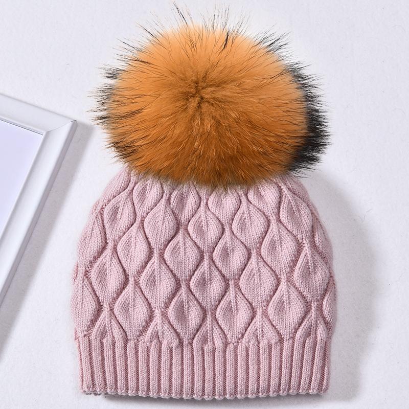 Jxwatcher Women Winter Hat Real Fur Pompom Angora Knitted Wool Beanie Fashion Casual Outdoor Thick Ladies Warm Fur Ball Hats New
