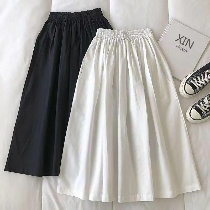 Skirt Women Summer Casual Versatile Elastic High Waist Loose Skirt Oversize Stretchy Cotton Dresses