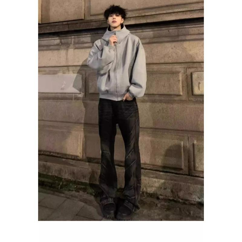 High Quality Black Hooded Cardigan Sweatshirt Men Autumn Casual Streetwear