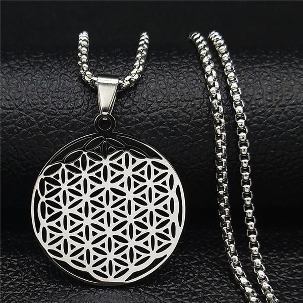 Flower of Life Stainless Steel Long Necklace for Women Men Gold Color Mandala Metatron Necklaces Jewelry Collares Para Mujer