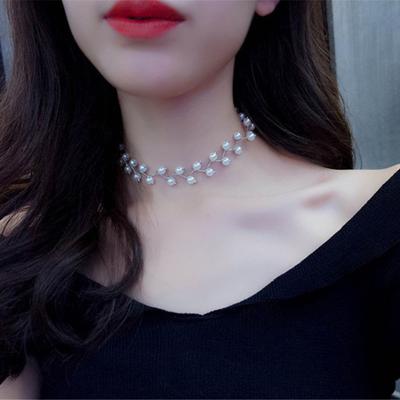 Imitation Pearl Lobster Clasp Necklace Collar Women Extension Chain Adjustable Choker Necklace for Party