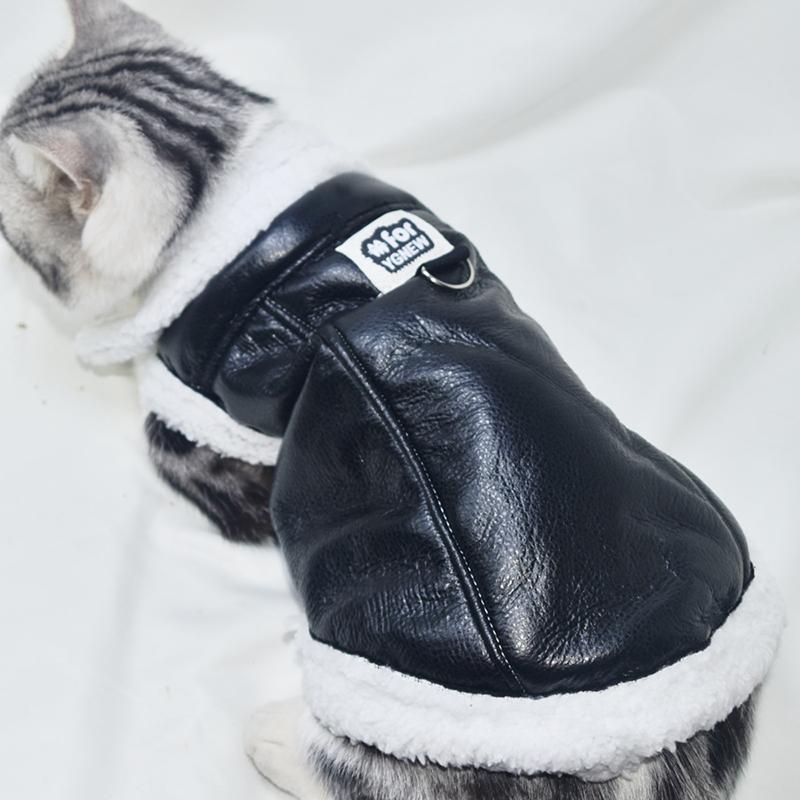 

Pet Cat Dog Autumn Winter Thicken Vest Velvet Leather Sleeveless Cat Coat Soft Warm Coat Teddy Bear Schnauzer Dog Warm Clothes XS（old） черный кожаный жакет