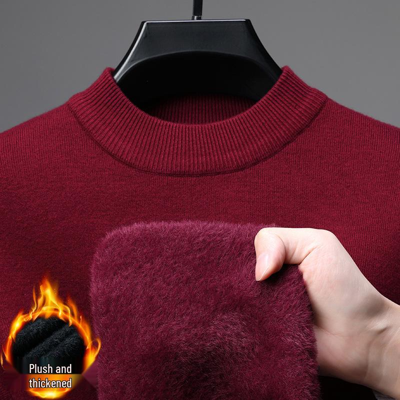 Men s Plush-lined Knit Sweater: Winter Fashion, Thick Warm Mink Velvet, Half-high Collar Knitwear XL