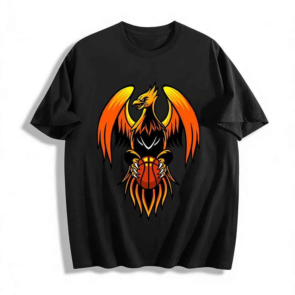 Flaming Phoenix Holding Basketball Graphic Casual Sports T-Shirt Pure cotton T-shirt XXS