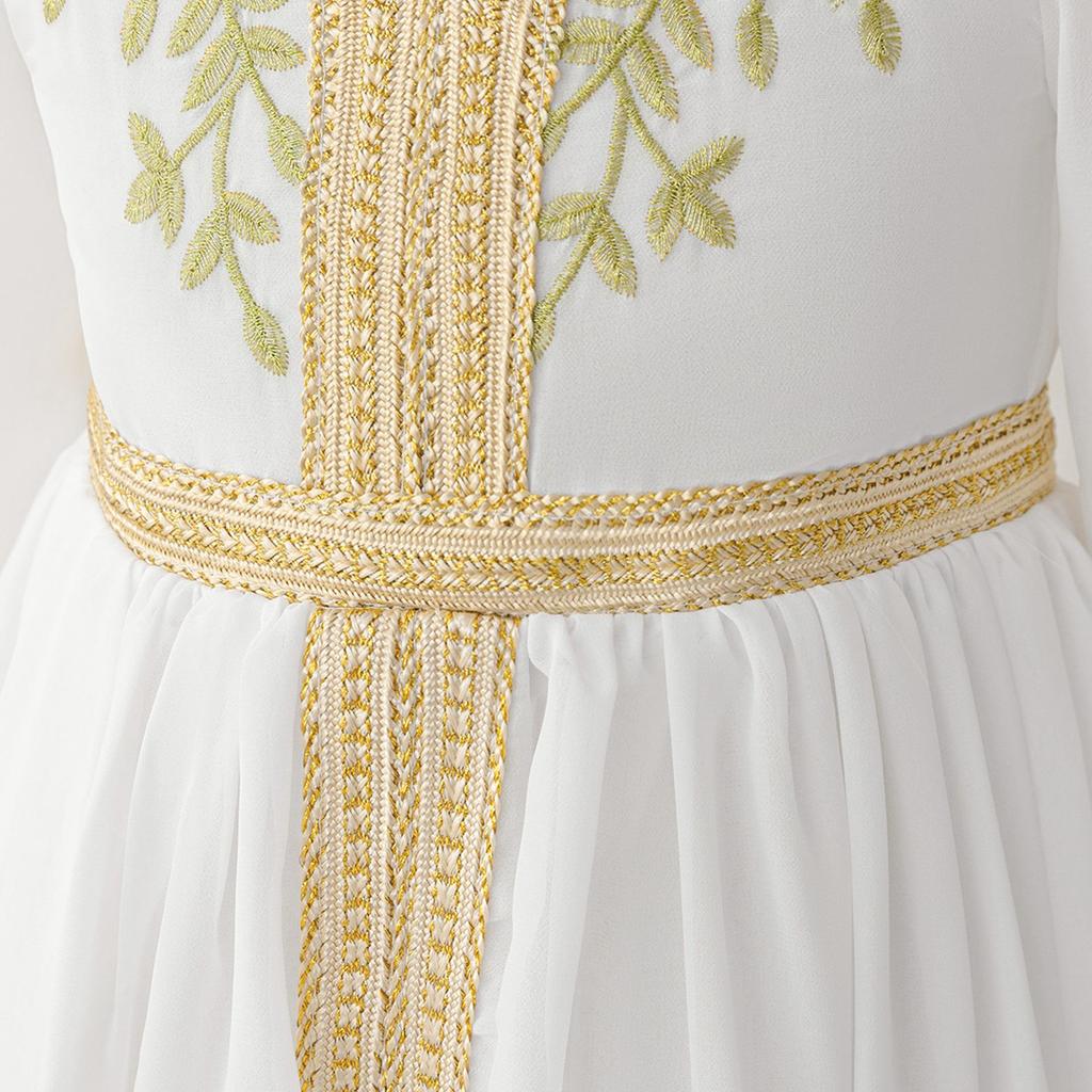 Middle Eastern Inspired Girls' Party Dress with Flower Print and Hot Stamping