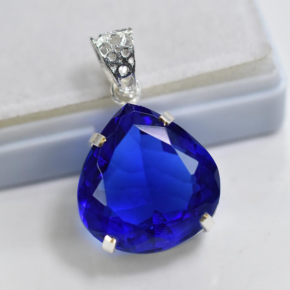 Pear Cut 53.5 Ct Blue Topaz 925 Sterling Silver CERTIFIED Gemstone Pendant MY-PD-148-NS