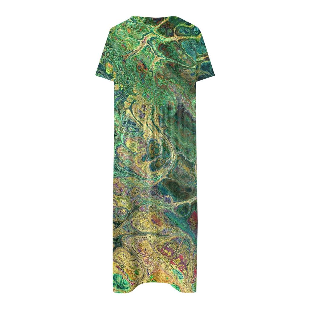 Women's Casual Dresses Printed Dresses Summer Dresses Printed Pleated Round Neck Midi Dresses Basic Classic Outdoor Daily Short Sleeve Loose Dresses