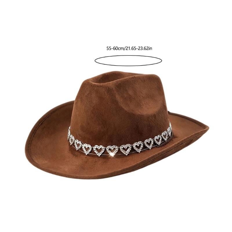 Antique Western Cowboy Hats Breathable Adjustable Fedoras with Rhinestones Heart Decors For Costume Parties Dressingup