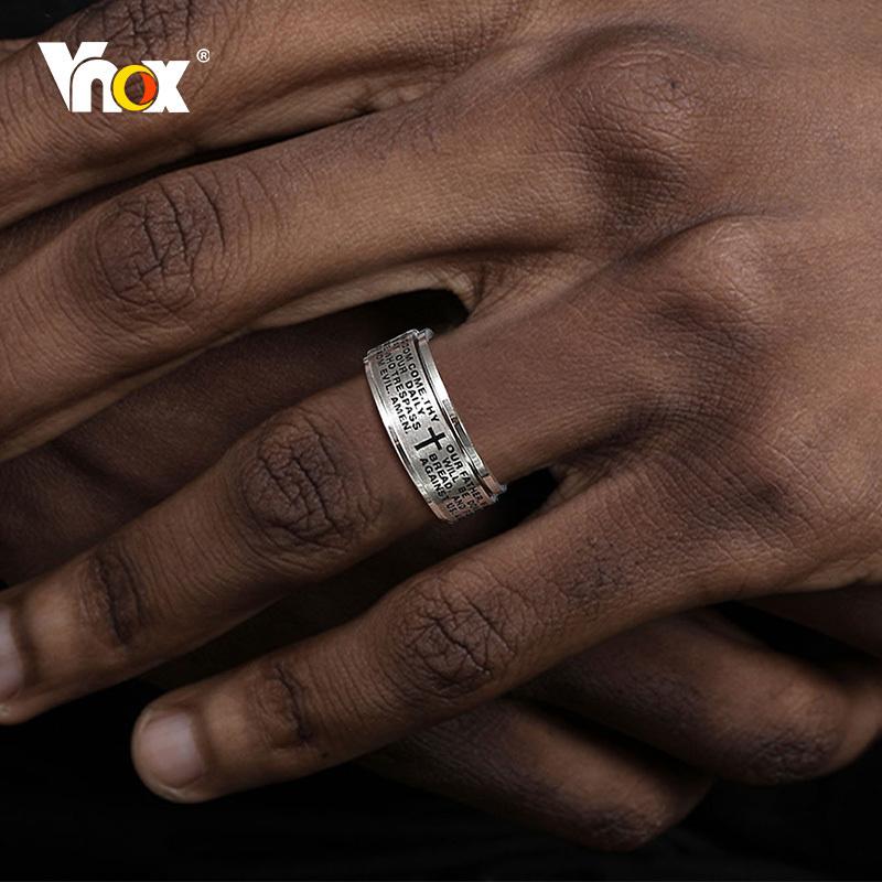 Vnox 8mm Spinner Kreuzring für Herren, Biblischer Gebets-Fingerring, Stressabbau Edelstahl Drehbarer Ring, Glaubensschmuck