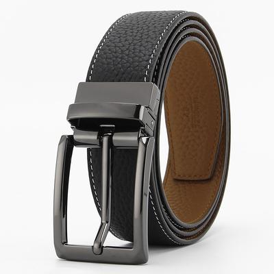 New Lychee Patterned Head Layer Leather Pin Buckle Belt for Men with Double Sided Genuine Leather Casual and Fashionable Belt Rotation