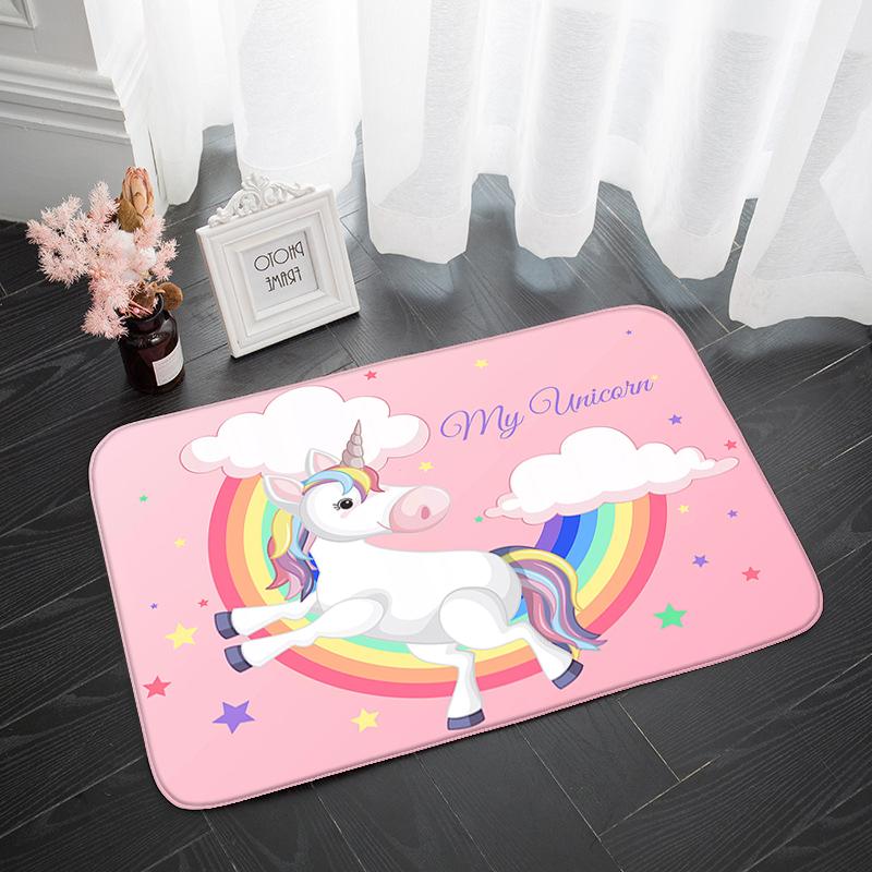 Pink Cute Cartoon Unicorn Pattern Doormat Bedroom Living Room Hallway Floor Rug Decor Balcony Anti-Slip Home Carpet Furry Mat
