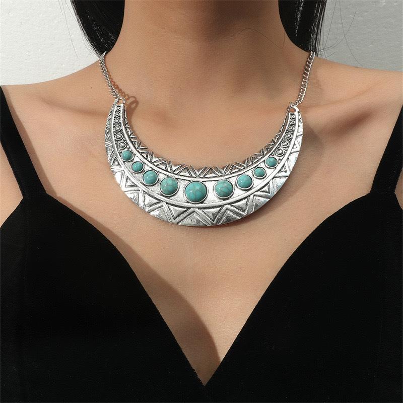 Retro Ethnic Style Alloy Collarbone Chain Hollow Flower Creative Necklace Bohemian Hanfu Ancient Clothing Neck Chain Necklace