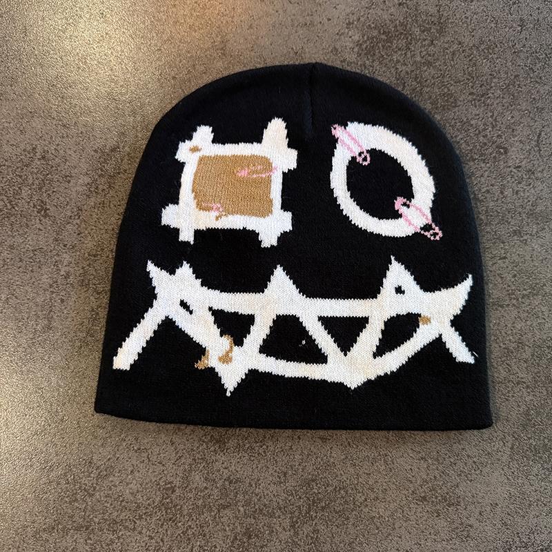 Devil Face Niche Knitted Hat Women'S Autumn And Winter Warm Pullover Cold Hat Street Photograph Concave Shape Wool Hat