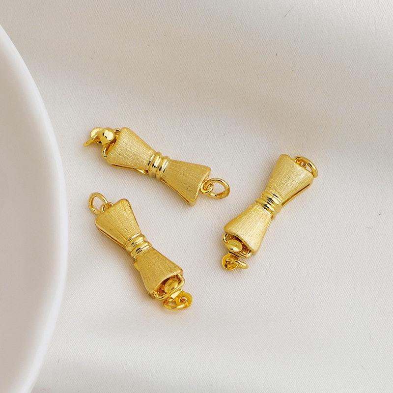 18K Gold Plated Brushed Bow Tie Lapel Pin with Single Row Necklace Clasp and Pearl End - DIY Jewelry Accessory