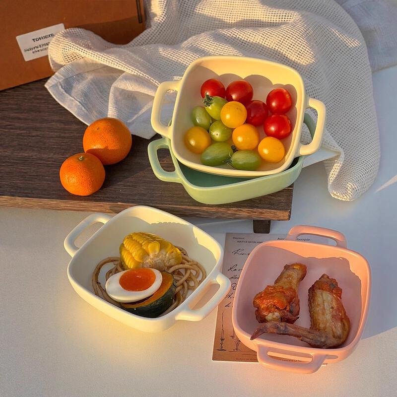 Square Ceramic Double-Handle Baking Bowl