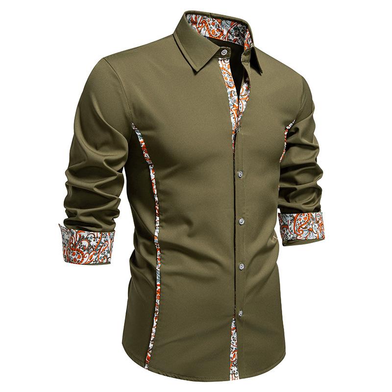 Pánská košile s kontrastním květinovým lemem, s dlouhým rukávem, ležérní, na knoflíčky, top pro muže, jarní podzimní móda, vícebarevná, pánská formální blůza