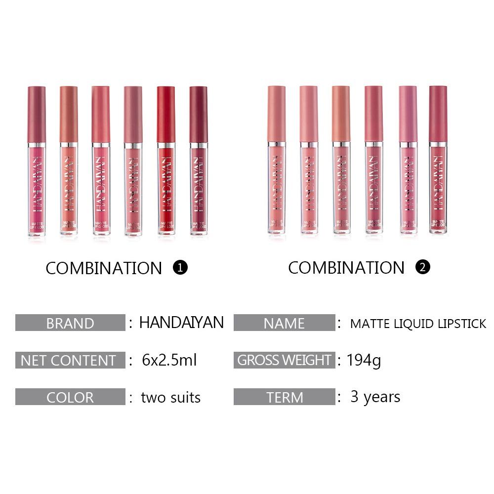 HANDAIYAN Waterproof Non -dipped Cup Lipstick Matte 6 -branch Lip Gloss