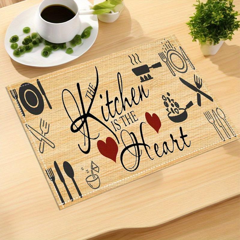 [Kitchen Decor Table Mat] 4pcs, Kitchen Decor And Accessories, Linen Table Fabric, Love Wood Kitchen Pattern Printed Table Mat, Perfect