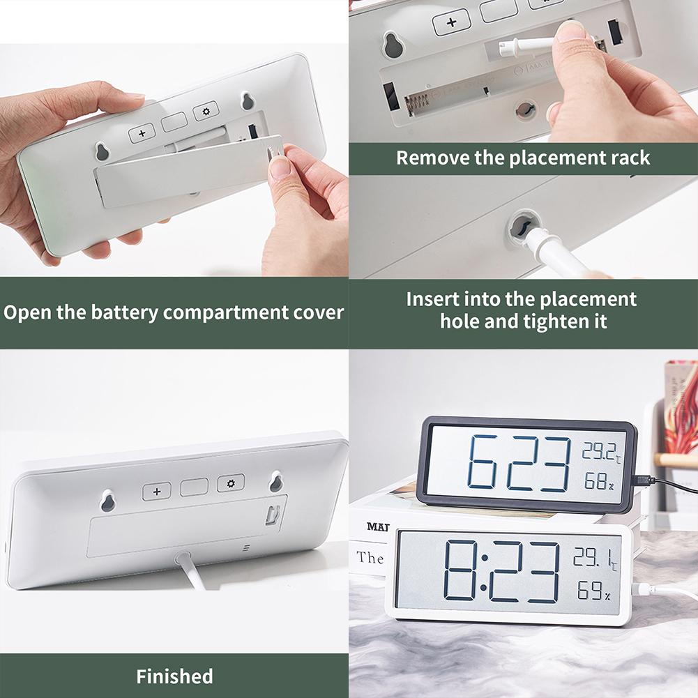 Digital LED Wall Clock With Date Temperature Humidity LCD Display Screen 12/24H Electric Alarm Clock For Bedrooms Office