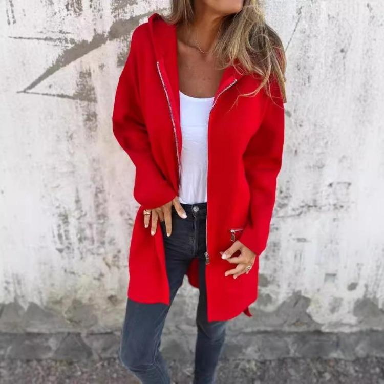 Women's Casual Zip Hooded Jacket Solid Color Autumn Winter