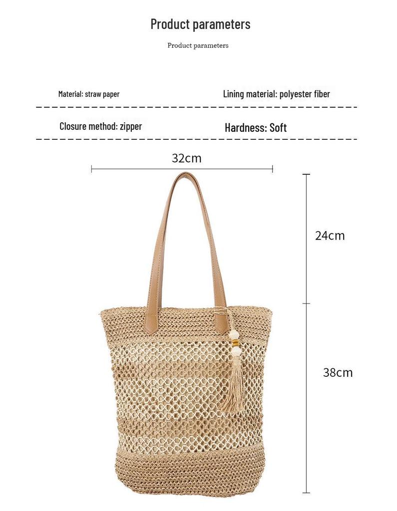 2025 Trendy Straw Woven Women's Beach Bag - Handmade, Large Capacity with Tassel Pendant Shoulder Strap