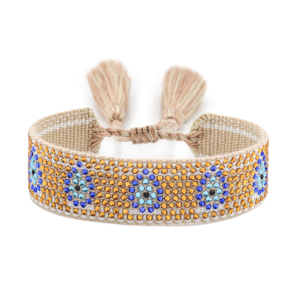 Devil's Eye Rhinestone Friendship Bracelet - Blue Eye Handmade Tassel Bracelet