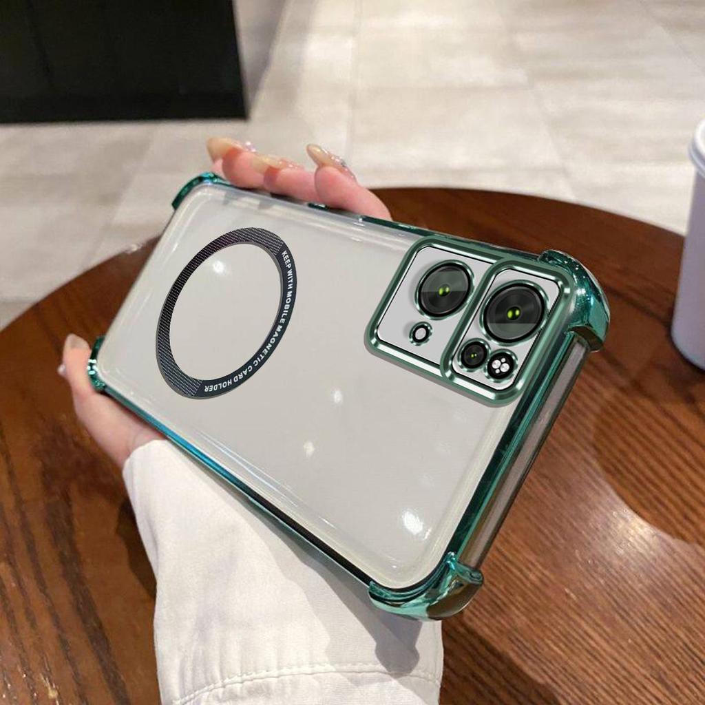 Case for OPPO Reno7 Pro 5G Clear Magnetic Casing Electroplated Lens Frame Phone Cover