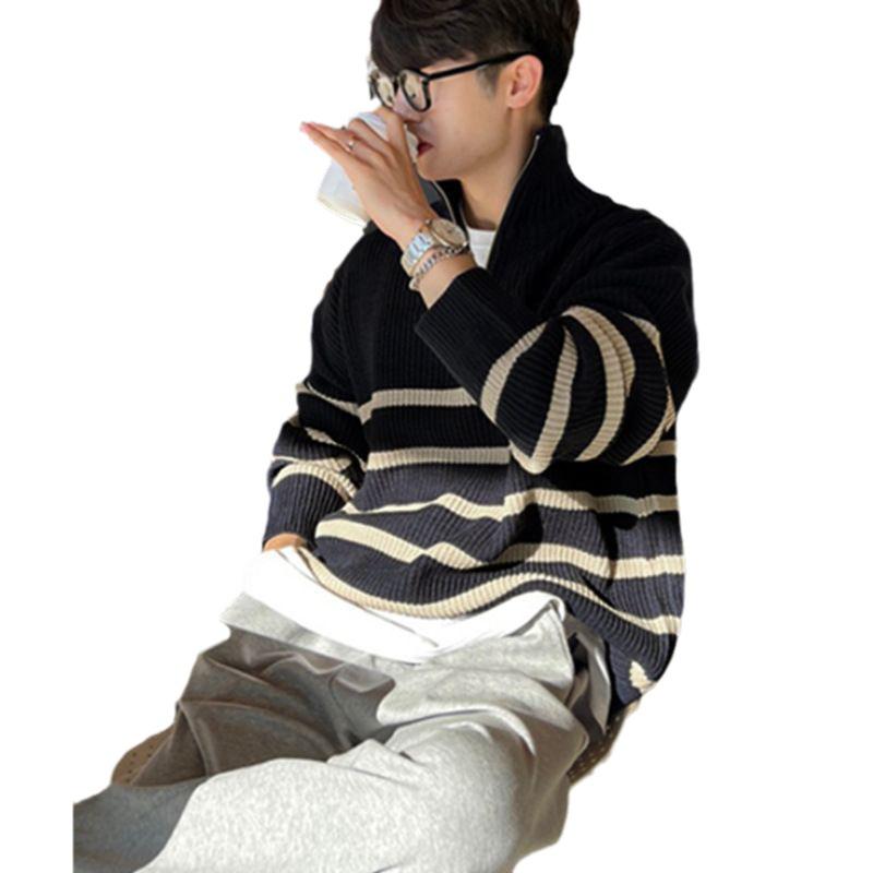 Men’s Trendy Loose Knit Striped Sweater - Japanese & Korean Style, Autumn/Winter Pullover