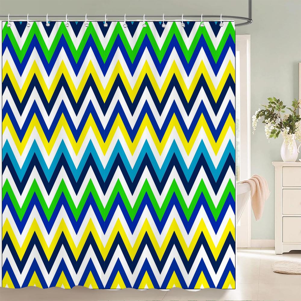 Geometric Stripe Printed Shower Curtain Color Art Polyester Fabric Shower Curtain Home Bathroom Decoration Curtain with Hooks