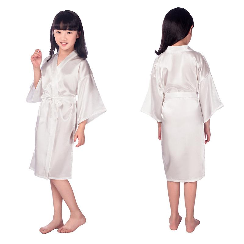 Children's Silk Nightgown Bathrobe Medium and Large Children's Long Plain Glossy Summer Thin Cardigan Robe