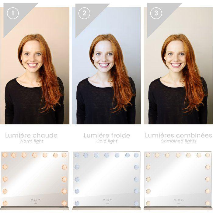 Miroir de maquillage Hollywood - LIVOO - DOS225G - 15 LED - Grand format - Intensité réglable