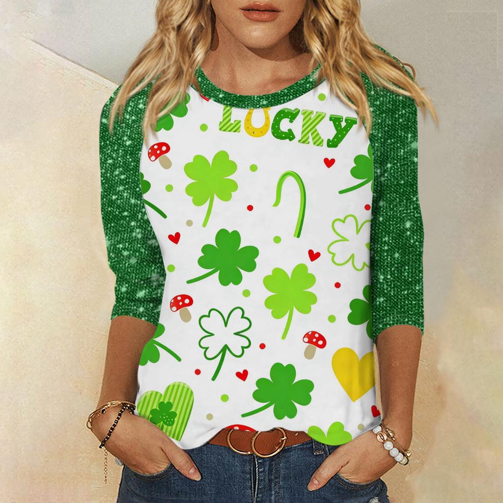 Damer St. Patrick's Day-tryck Rund hals Trekvartsärm Topp