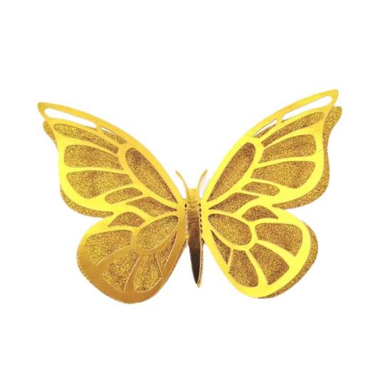 12 Pcs 2 Layer Wings 3D Butterfly Wall Decals Removable Glitter Hollow Butterfly Wall Sticker DIY Room Mural Art