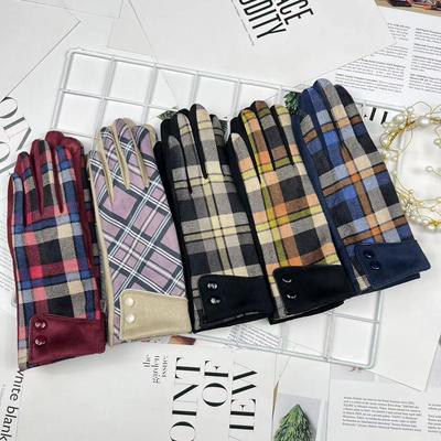 Plaid Women'S Gloves Women'S Touch Screen Deerskin Fleece Piled Thickened Thermal Slip Thermal Gloves