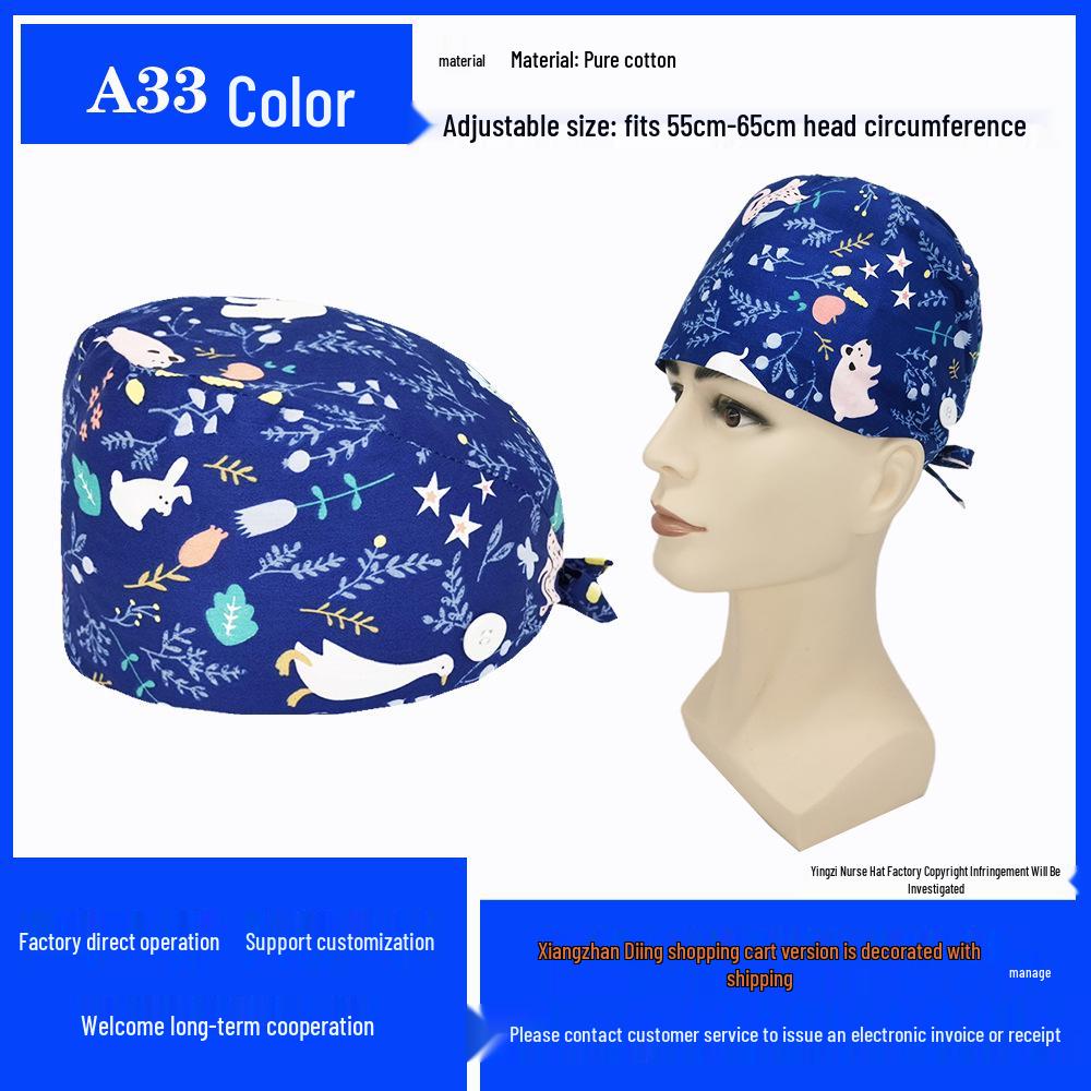 Pure Cotton Printed Surgical Cap for Nurses and Doctors