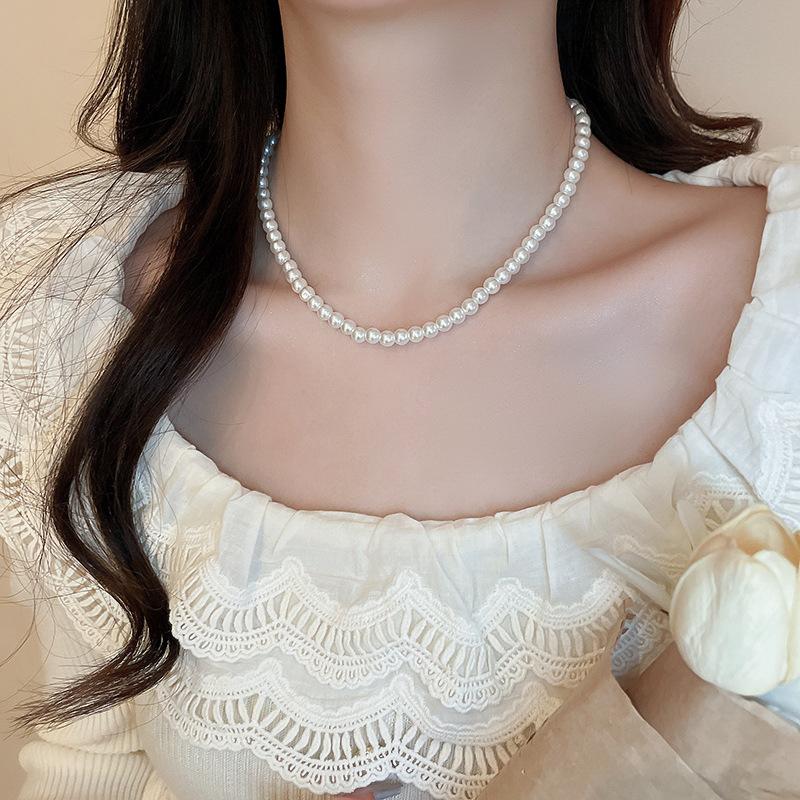 French Romance~ Retro Elegant Flower Pearl Necklace Temperament Versatile Collarbone Chain Necklace Women