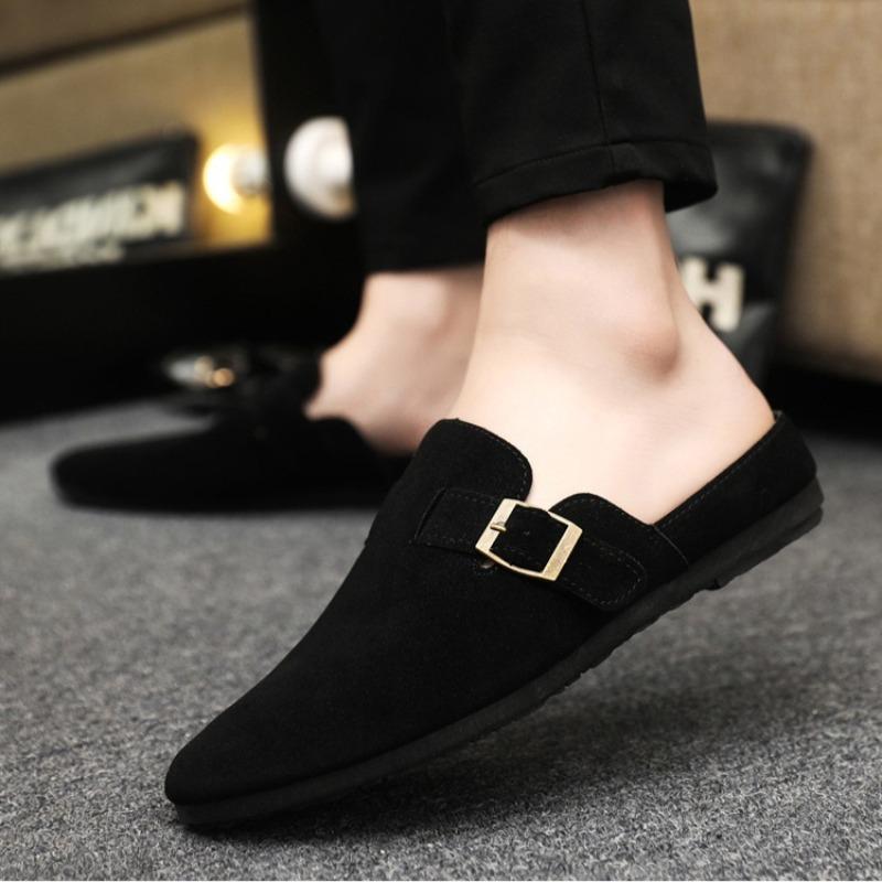 Men's Shoes BaoTou Half Slippers Suede Slippers Outdoor Casual Slipper Comfort Flat Slippers Men's Cork Slipper