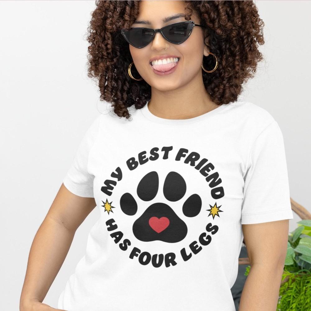 Dog Lover T-shirt-My Best Friend Has Four Legs Heavy Cotton Tee-Dog mom graphic Unisex T-Shirt M