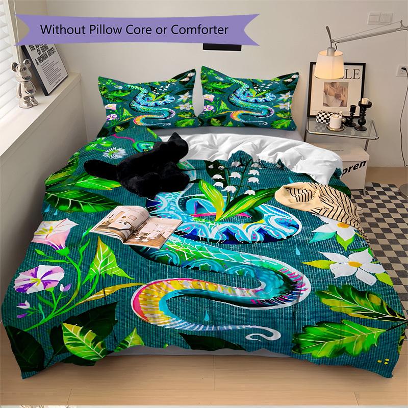 

3pcs Snake Garden Decor Duvet Cover Set, 1 Duvet Cover + 2 Pillowcases (No Insert), High-Definition Print, Home & Dorm yy251123015 135x200cm