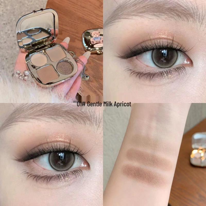 Kakashow Четырехцветная палетка теней для век «Маленький медведь» с низким содержанием пигмента и жемчужным хайлайтером