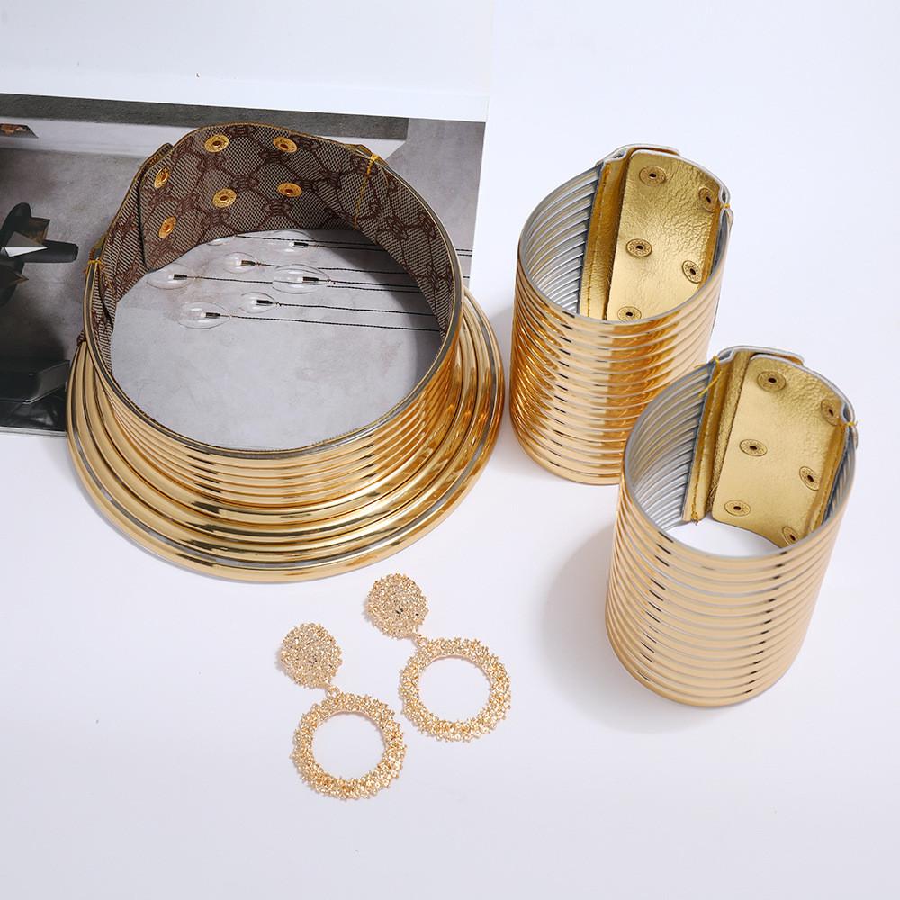 Ethnic Women Style Metal Necklace Bracelet And Earring Set For Outfit Festival