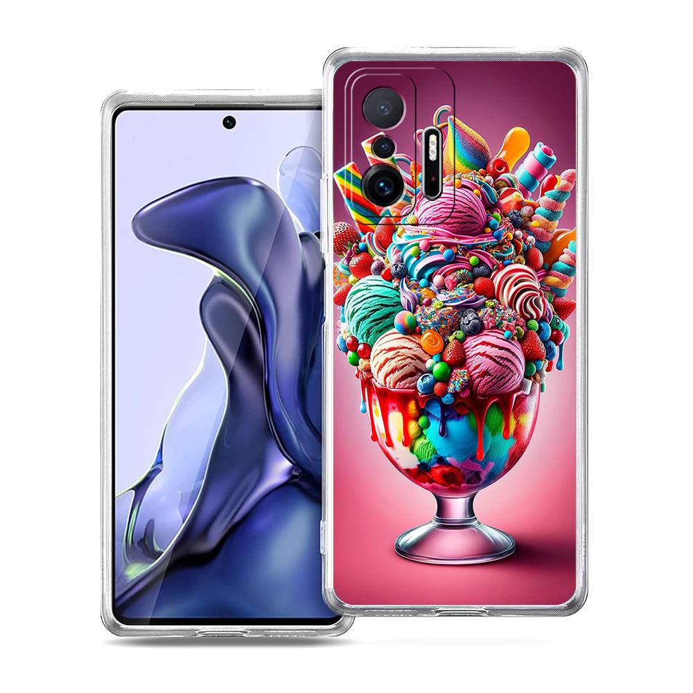Transparent Phone Case for Xiaomi Mi 14 13 12 11 Ultra 13T 12T 11T Poco X3 NFC F3 F6 Pro Lite Soft TPU Shell Ice Cream Pattern