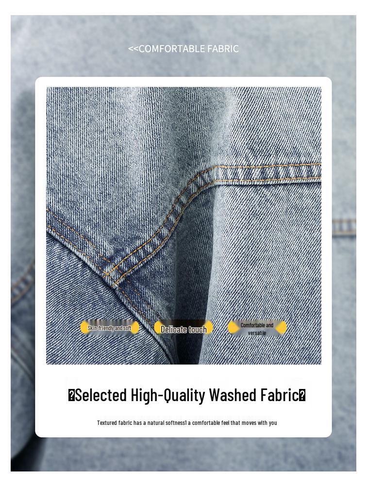 2024 Autumn/Winter Men's Loose Japanese Denim Jacket: Washed Casual Long Sleeve Shirt Style Streetwear.