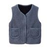 Barn Fleece Vest Ermløs Jakke Ensfarget V-hals Glidelåsvest med Lommer Varm Vinter Plysjvest for Gutter Jenter
