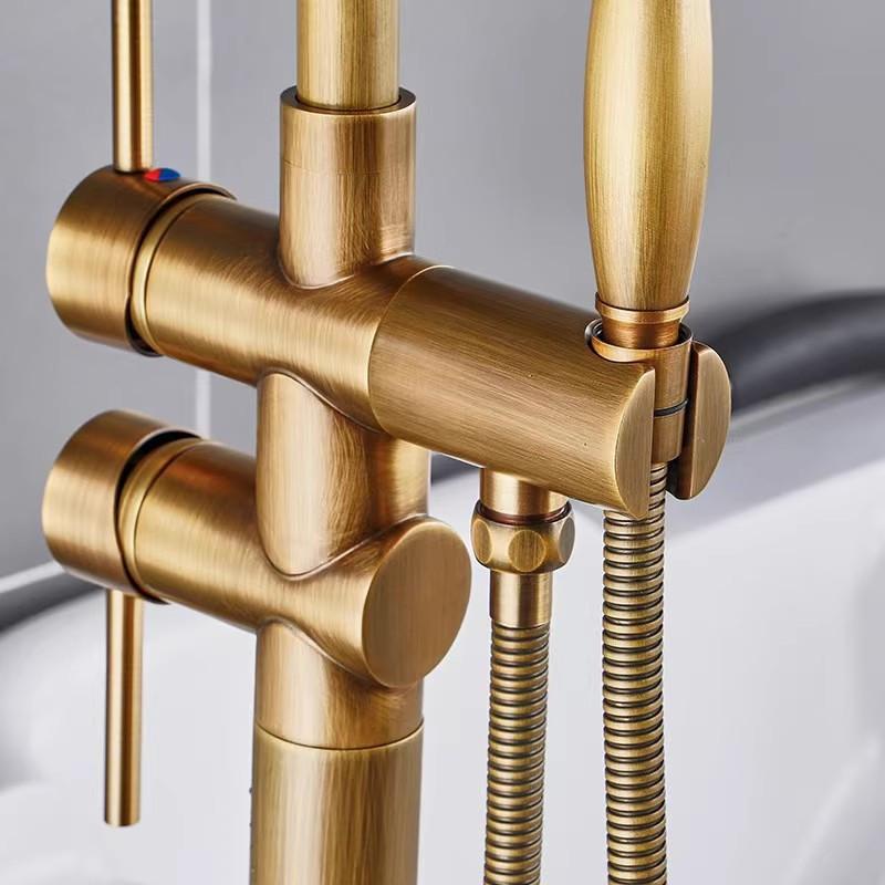 Tuqiu Antique Bathroom Bathtub Faucet With Hand Shower Hot and Cold Faucet Floor Standing Gold/Black/Chrome Bathtub Faucet