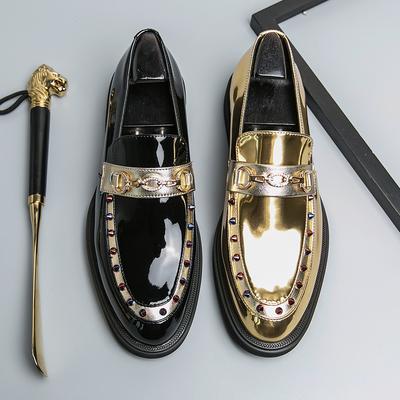 Luksusowe Bankietowe Towarzyskie Mokasyny z Lakierowanej Skóry z Cyrkoniami Marka Gentleman Buty Formalne Wizytowe Moda Sceniczna Wsuwane Męskie Buty Łódkowe