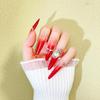 2026 Handmade Wine Red Gradient Rhinestone Press-on Nails - Elegant Pointed Design