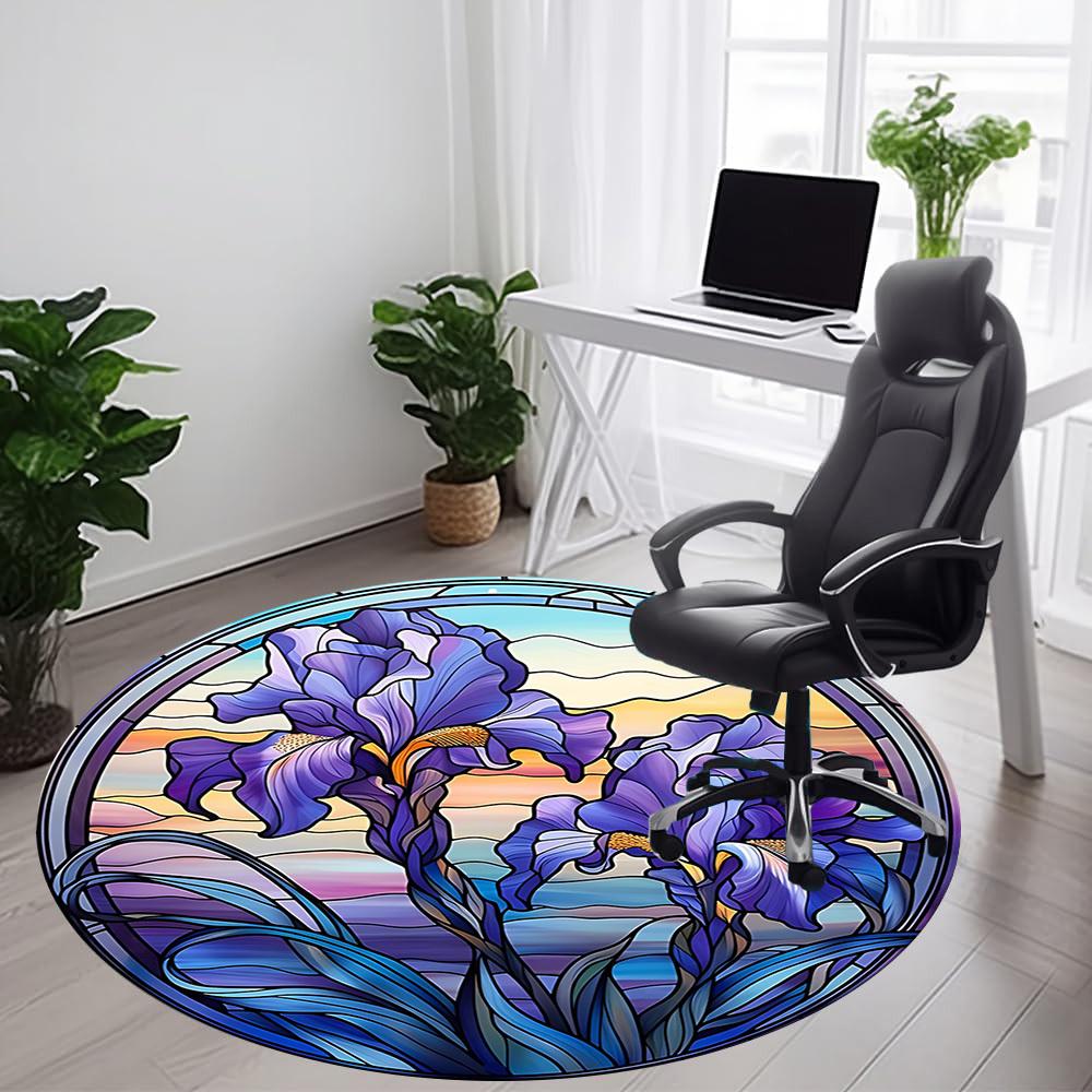 1PC Iris StainedGlass Office Round Area Rug, Indoor Mat Suitable ForOffice, Under Office Chairs Bedroom Living Room Home Decor, Room Deco F009